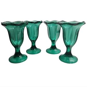 Vintage Anchor Hocking Juniper Glass Blue Green Tulip Sundae Parfait Cups
